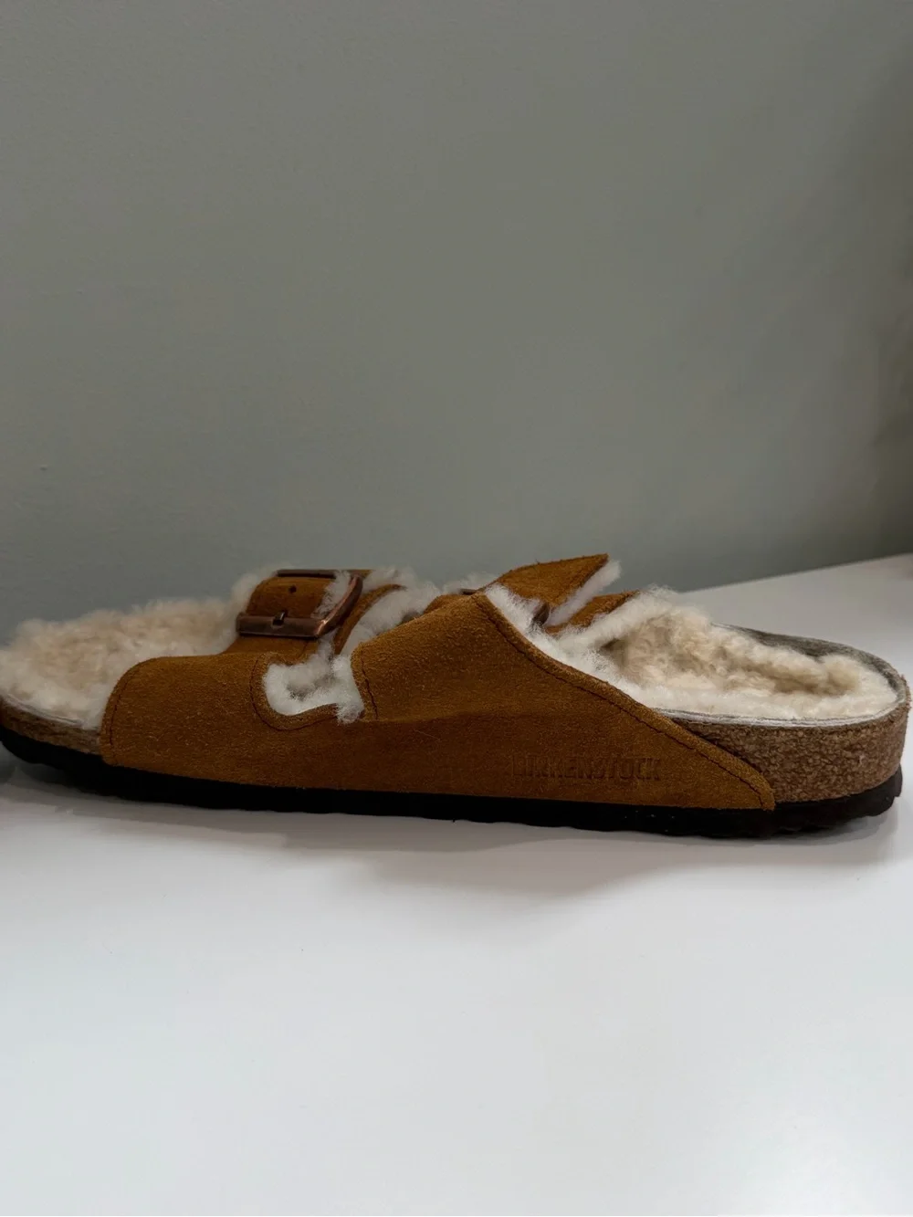 Birkenstock Arizona Shearling Fur Lined Suede EU 40 Chestnut Slip On Sandals